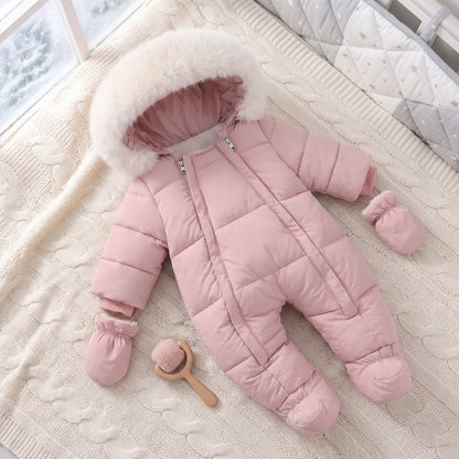 Combinaison pilote bébé rose à plat avec moufles