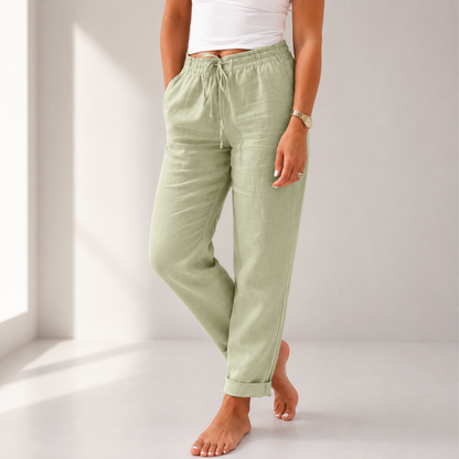 Pantalon Lin Femme – Coupe Fluide & Taille Élastique, Léger et Respirant