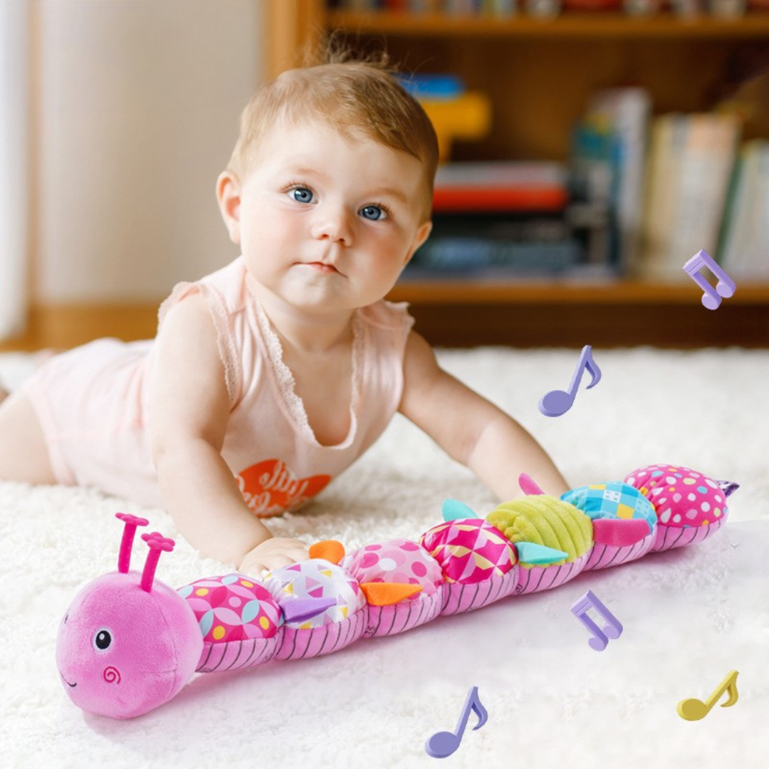 Chenille sensorielle en peluche pour bébé, coloris rose