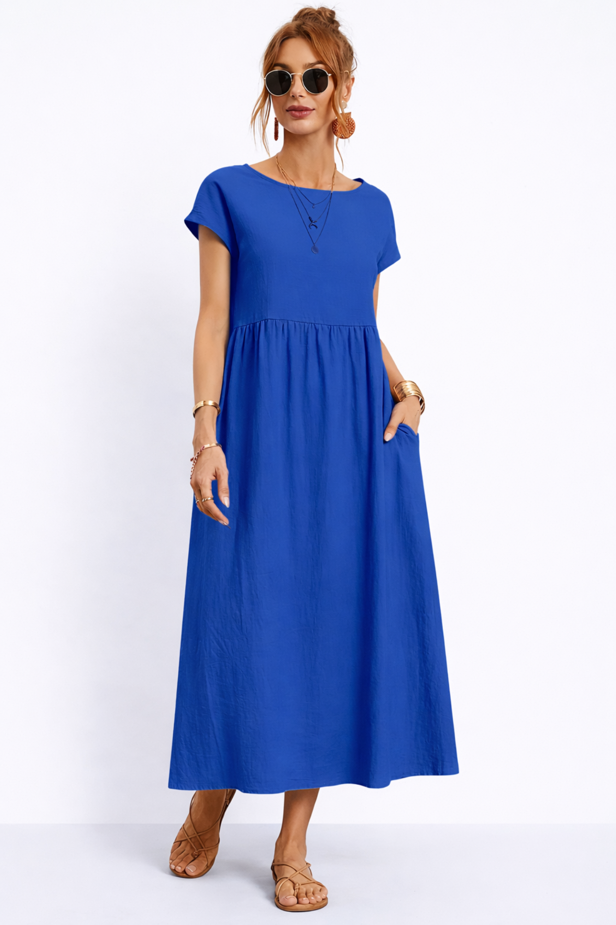 Robe Longue Femme – Coupe Fluide Décontractée Ventre Plat avec Poches | Robe Maxi Minimaliste