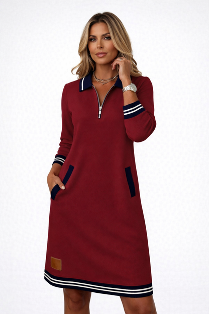 Robe pull femme à col zippé portée en automne