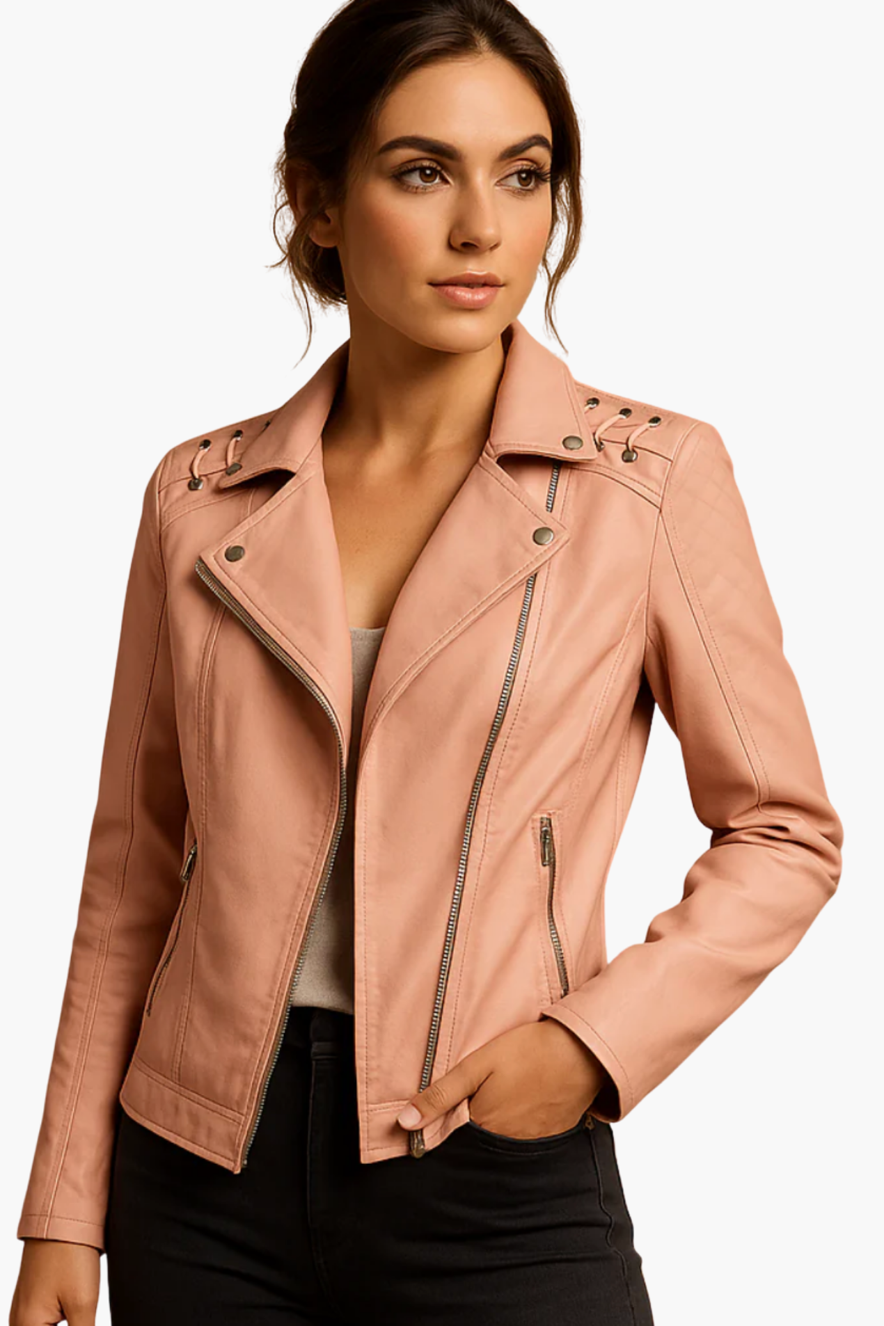 Veste Biker Cuir Femme Coupe Ajustée – Style Rock Chic & Finition Zippée | Soirée & Quotidien