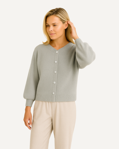 Gilet femme gris à manches bouffantes, vue de face