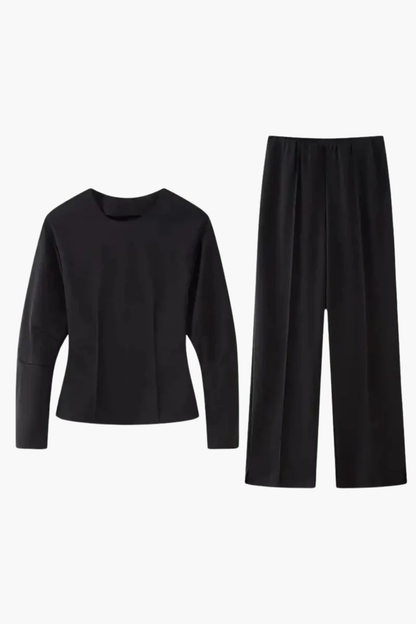 Ensemble Femme Élégant – Haut Ajusté à Manches Longues et Pantalon Large