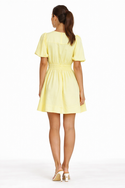 Robe Courte Femme Col V – Fluide & Taille Smockée | Robe Cocktail Élégante Invitée de Mariage
