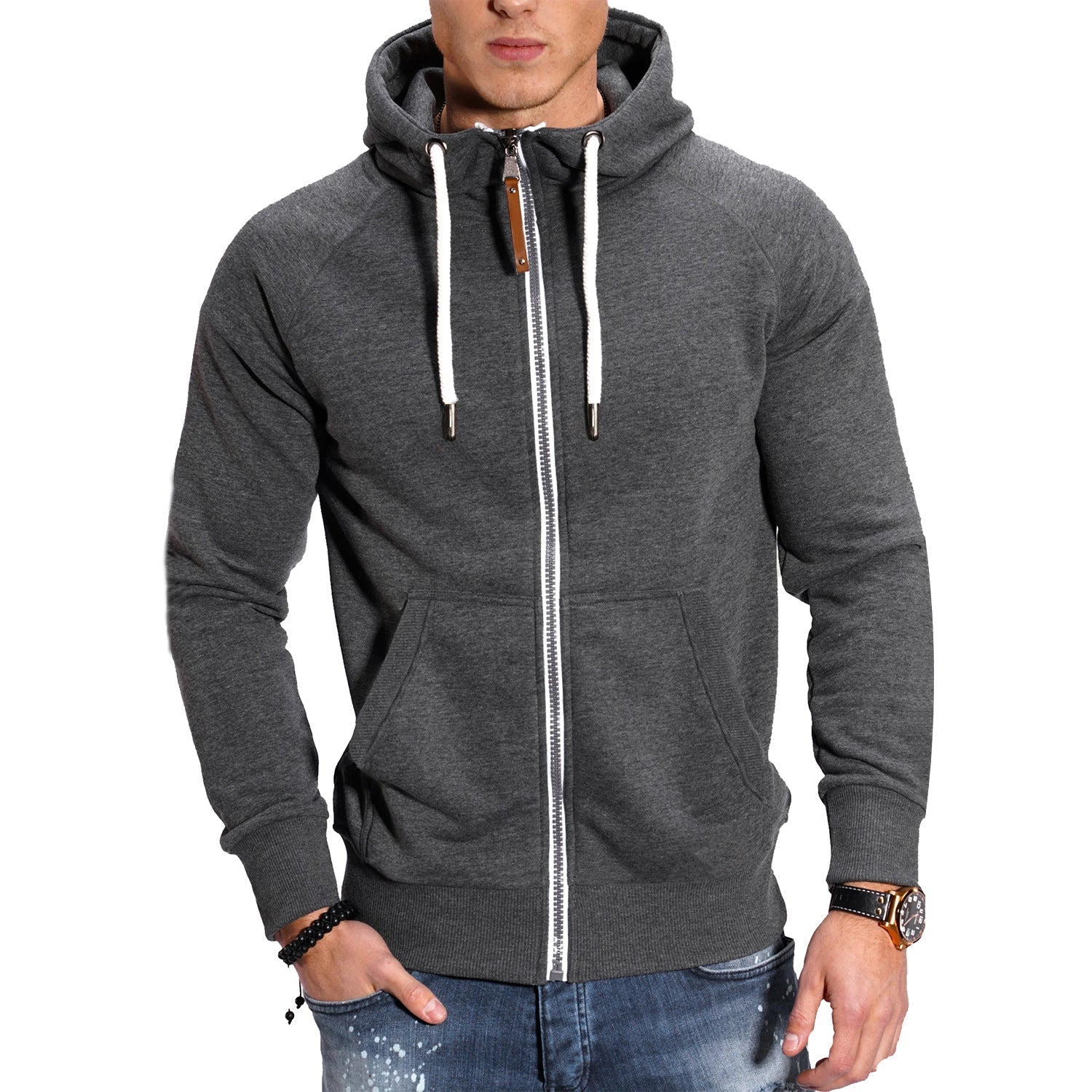 veste de sport homme à capuche, coloris gris uni