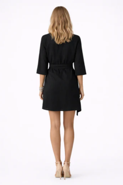 Robe Portefeuille Femme – Col en V & Manches 3/4, Coupe Croisée Taille Marquée