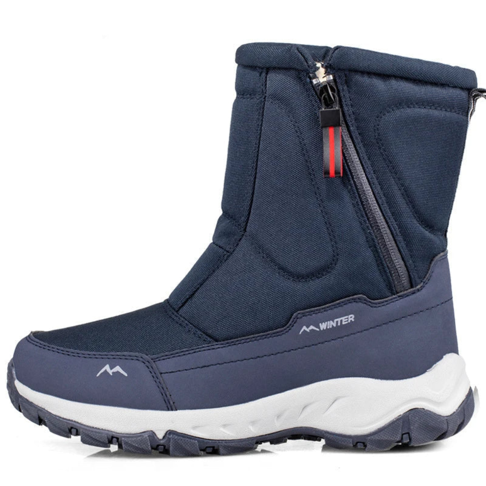 bottes de neige bleues, vue de face