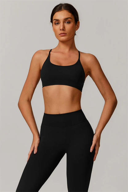 Completo Sportivo Donna Seamless – Reggiseno a Fascia con Incrocio sulla Schiena e Leggings Modellanti