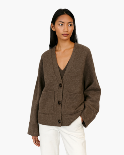 Cardigan Femme Boutonné Maille Structurée marron - vue de face - Melvoire