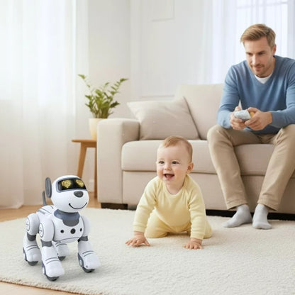 Enfants jouant avec le chiot robot RC dansant