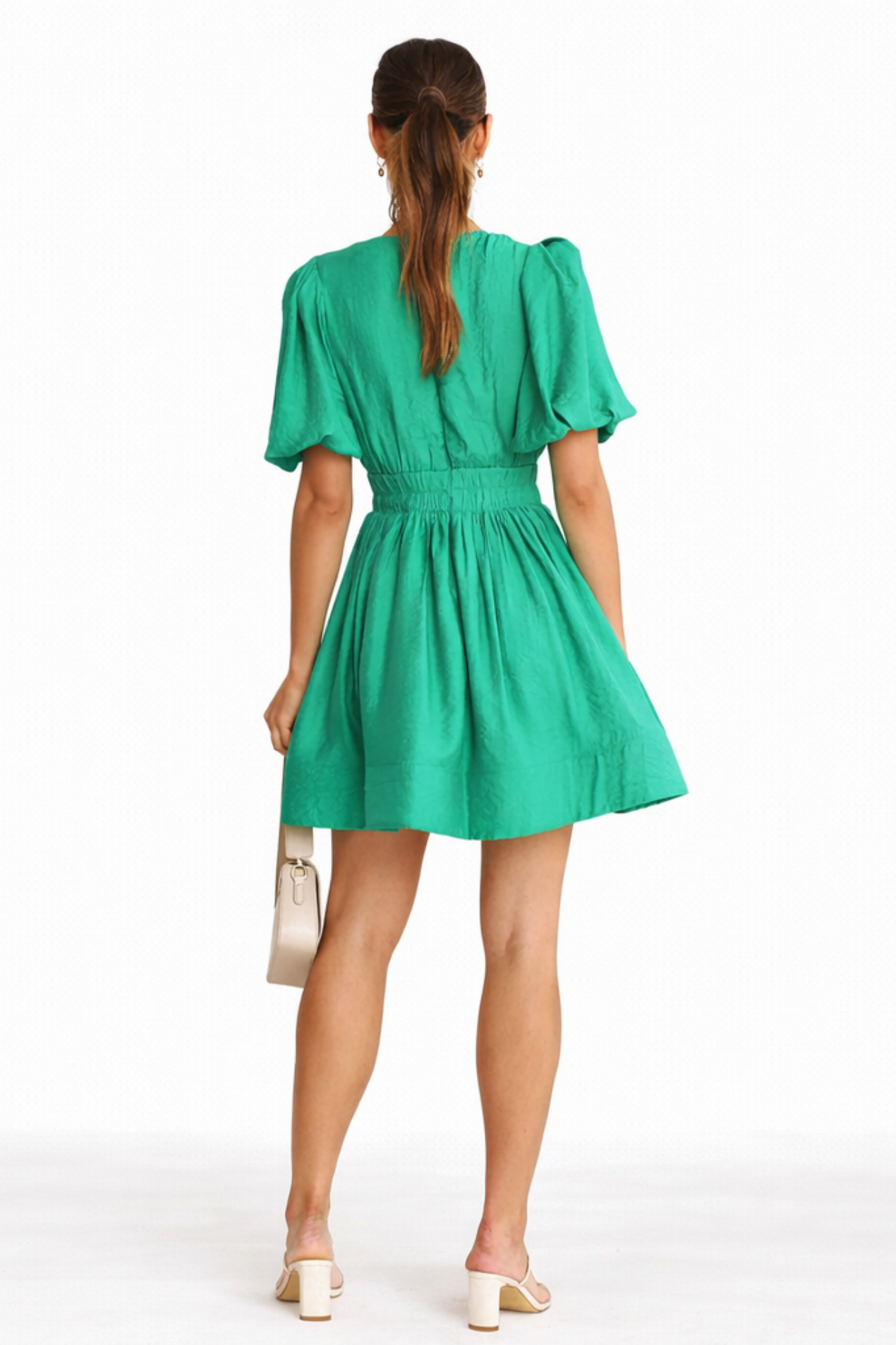 Robe Courte Femme Col V – Fluide & Taille Smockée | Robe Cocktail Élégante Invitée de Mariage