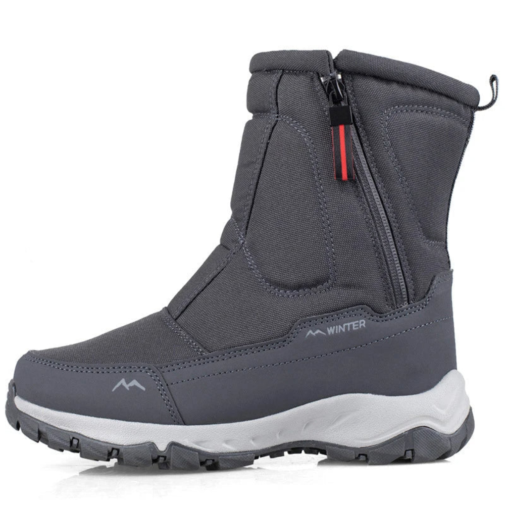 bottes de neige grises, vue de face