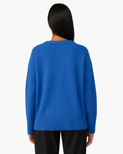 Pull Oversize Femme Col Rond Maille Unie bleu - vue de dos - Melvoire