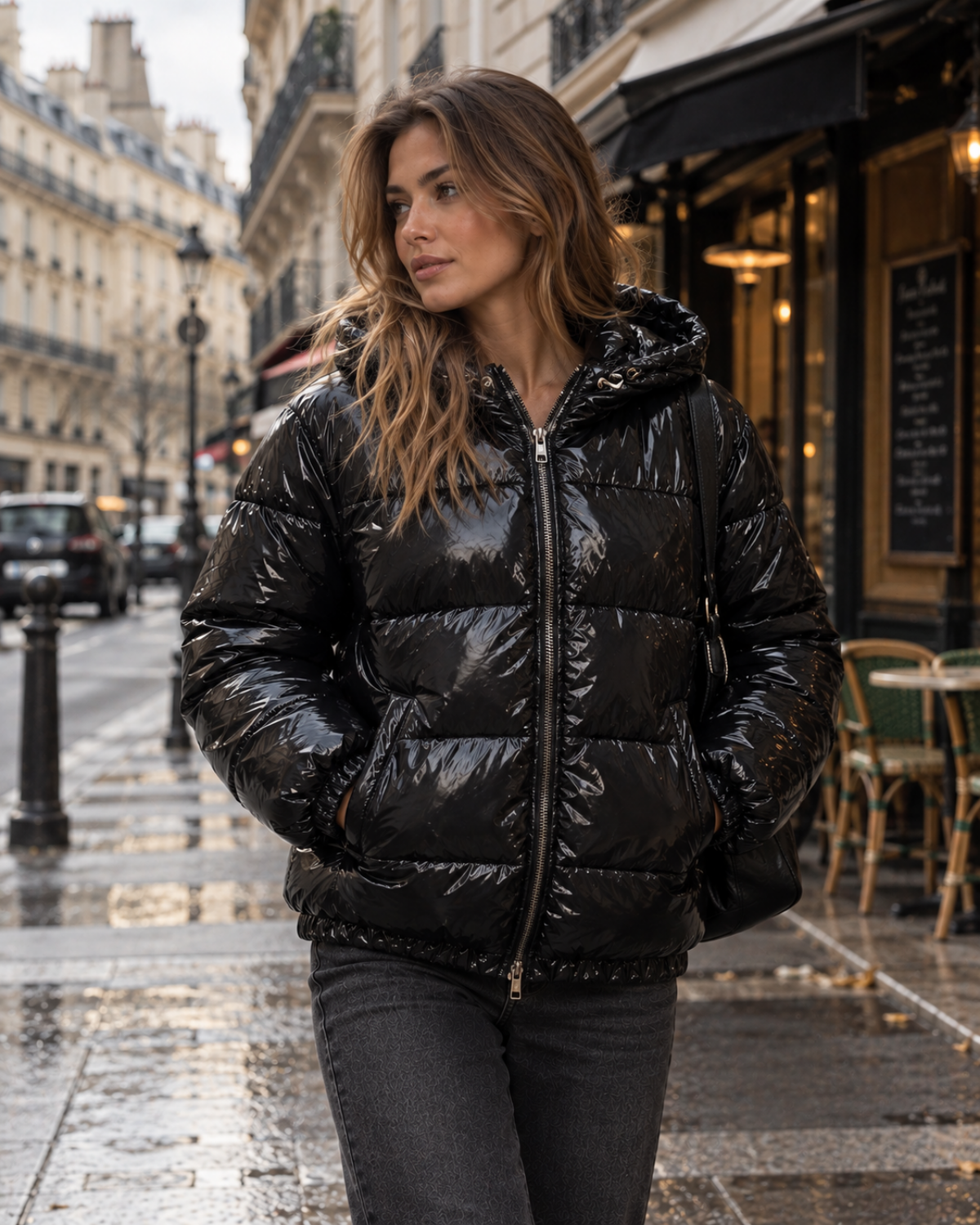 Doudoune femme brillante matelassée, vue d'ensemble des coloris disponibles