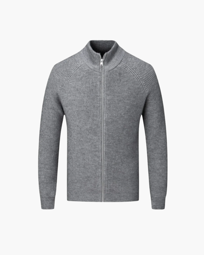 Tricot homme zip intégral gris foncé, vue de face