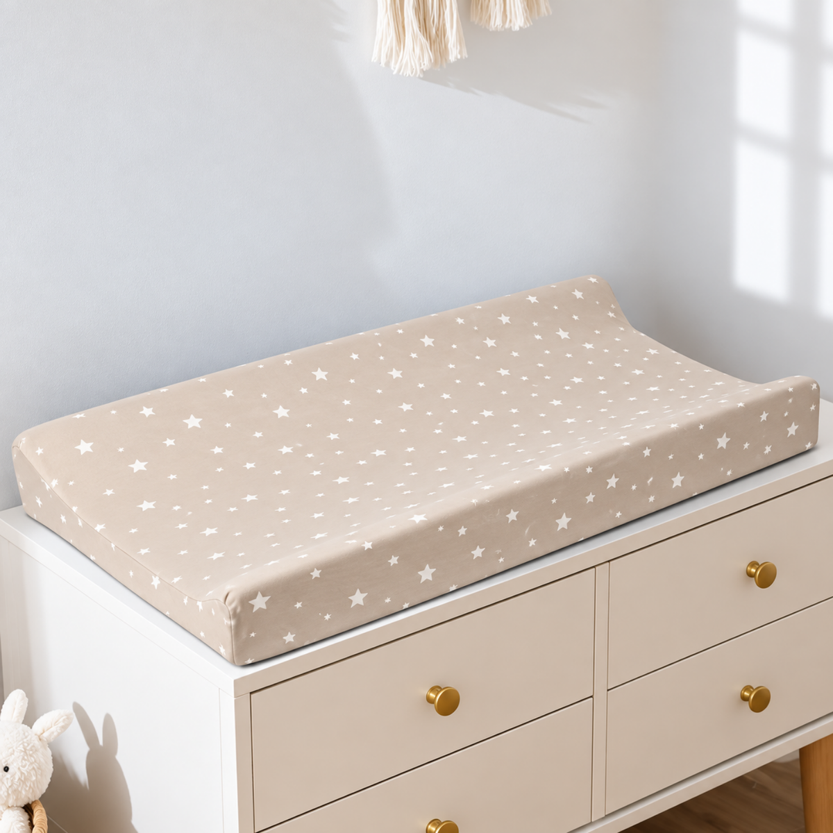 Housse de matelas à langer en coton réutilisable, imprimé Étoile Kaki