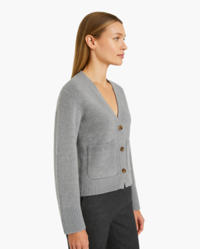 Cardigan Femme Boutonné Maille Structurée gris - vue de côté - Melvoire