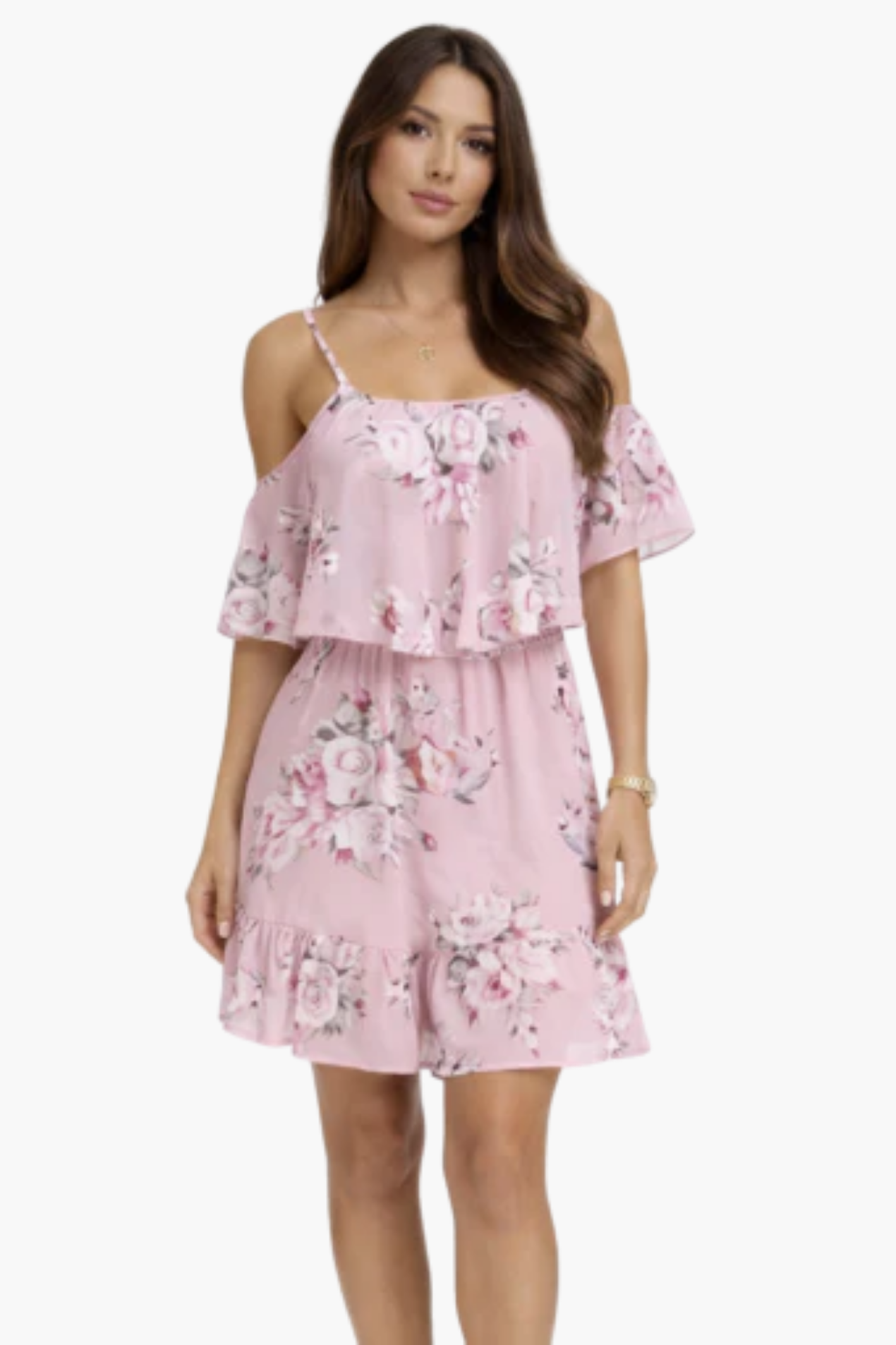 Robe Courte Fleurie Femme – Épaules Dénudées & Volants, Style Estival Élégant