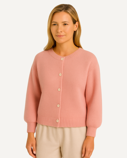 Gilet femme rose à manches bouffantes, vue de face