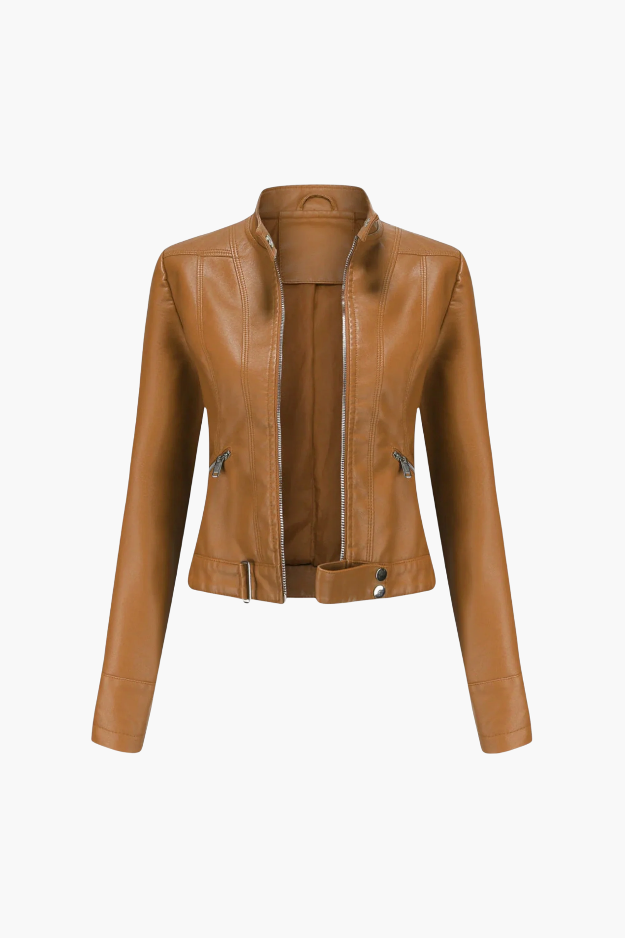 Veste biker femme similicuir portée, allure rock chic