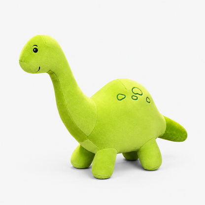 Gros plan sur le tissu peluche doux et les coutures de la peluche dinosaure