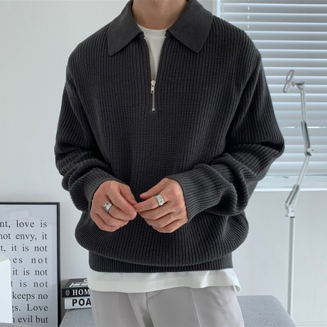 Pull zippé homme maille Noir