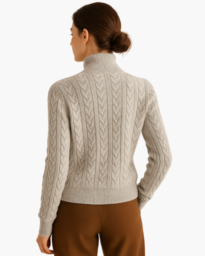 Pull Femme Motif Câble Col Montant Boutonné gris - vue de dos - Melvoire