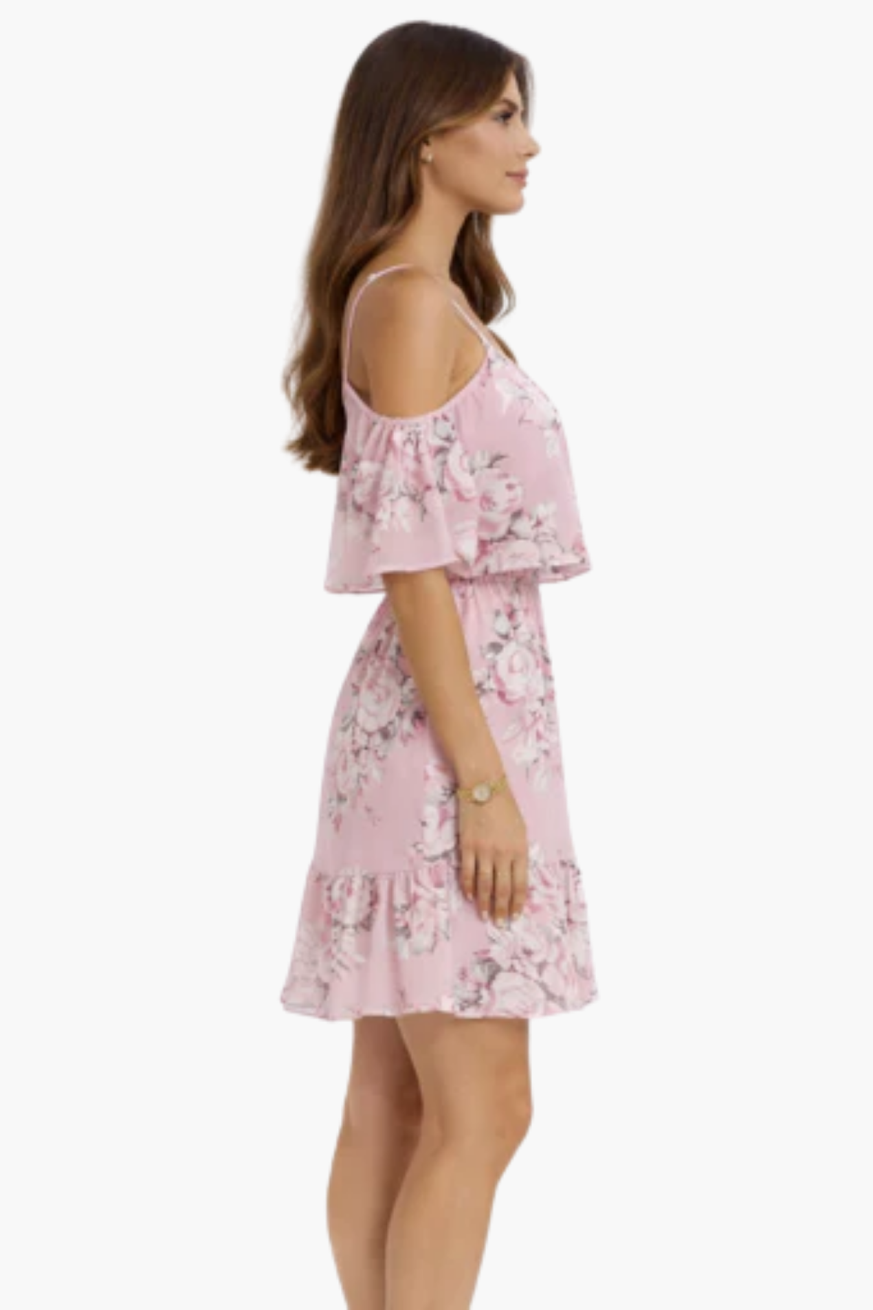 Robe Courte Fleurie Femme – Épaules Dénudées & Volants, Style Estival Élégant