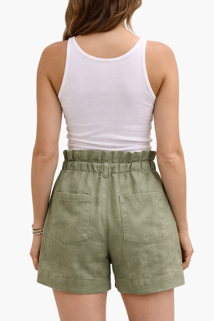 Short Lin Femme – Taille Haute & Ceinture Nouée, Coupe Fluide Style Bohème Estival