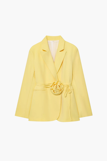 Blazer Femme Cintré avec Ceinture Fleur – Style Tailleur Élégant