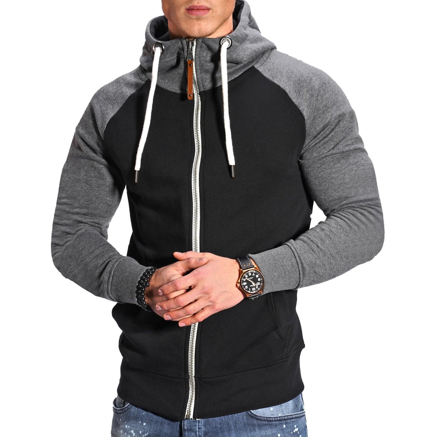 veste de sport homme à capuche, coloris bicolore gris et noir