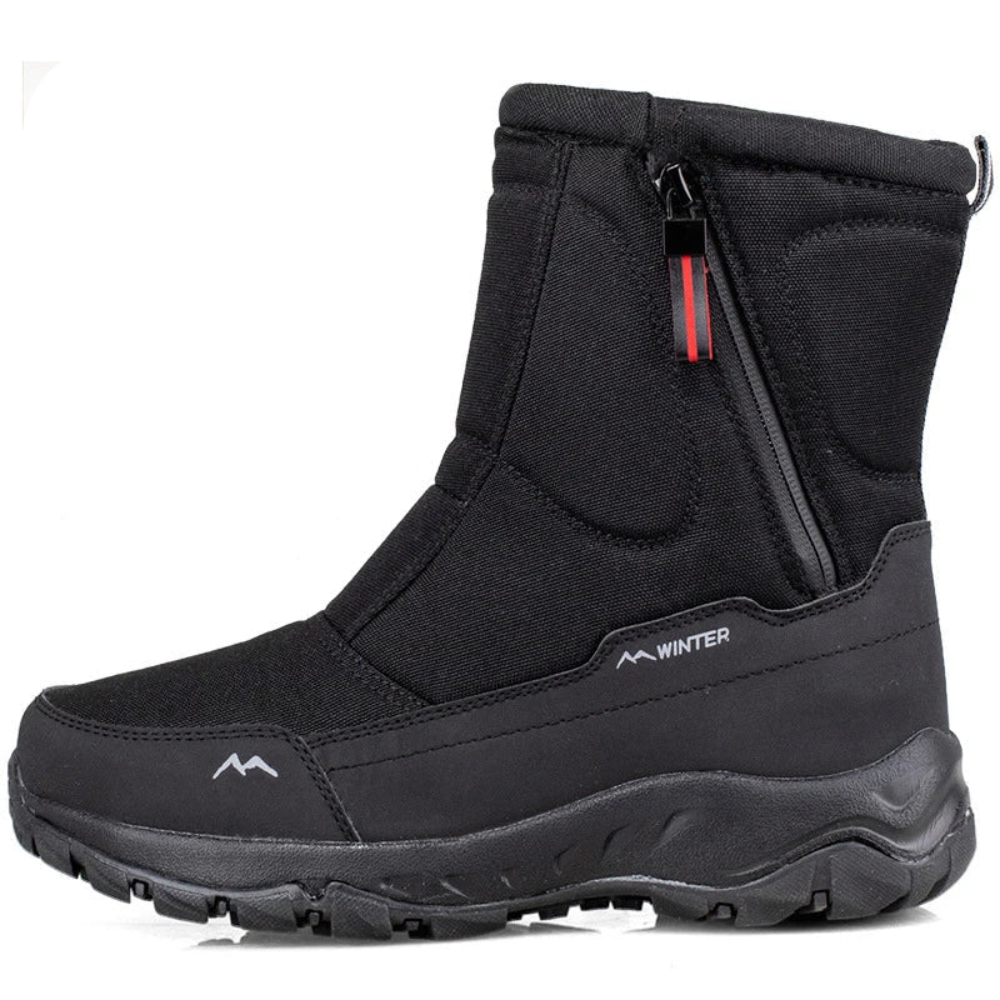 bottes de neige noires, vue de face