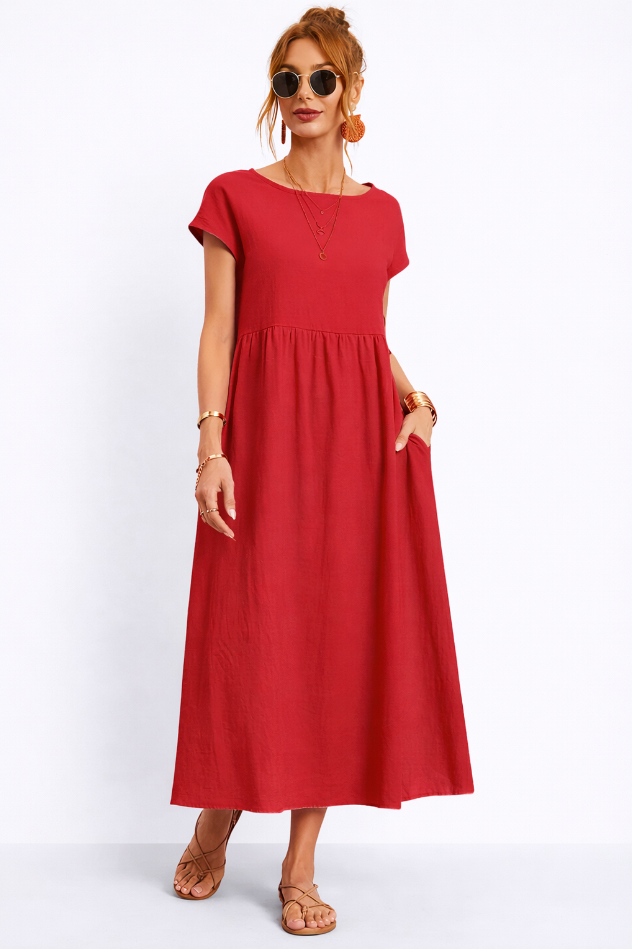Robe Longue Femme – Coupe Fluide Décontractée Ventre Plat avec Poches | Robe Maxi Minimaliste