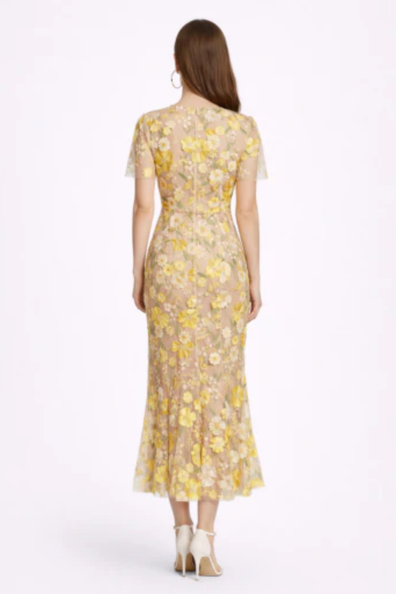 Robe Midi Dentelle Fluide – Manches Mi-Longues, Idéale Soirée & Invitée de Mariage