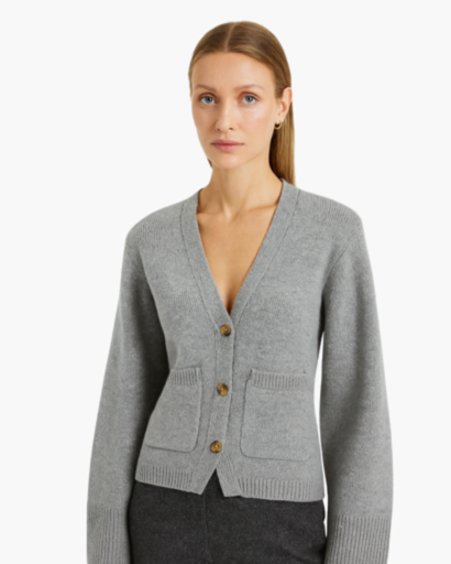 Cardigan Femme Boutonné Maille Structurée gris - vue de face - Melvoire