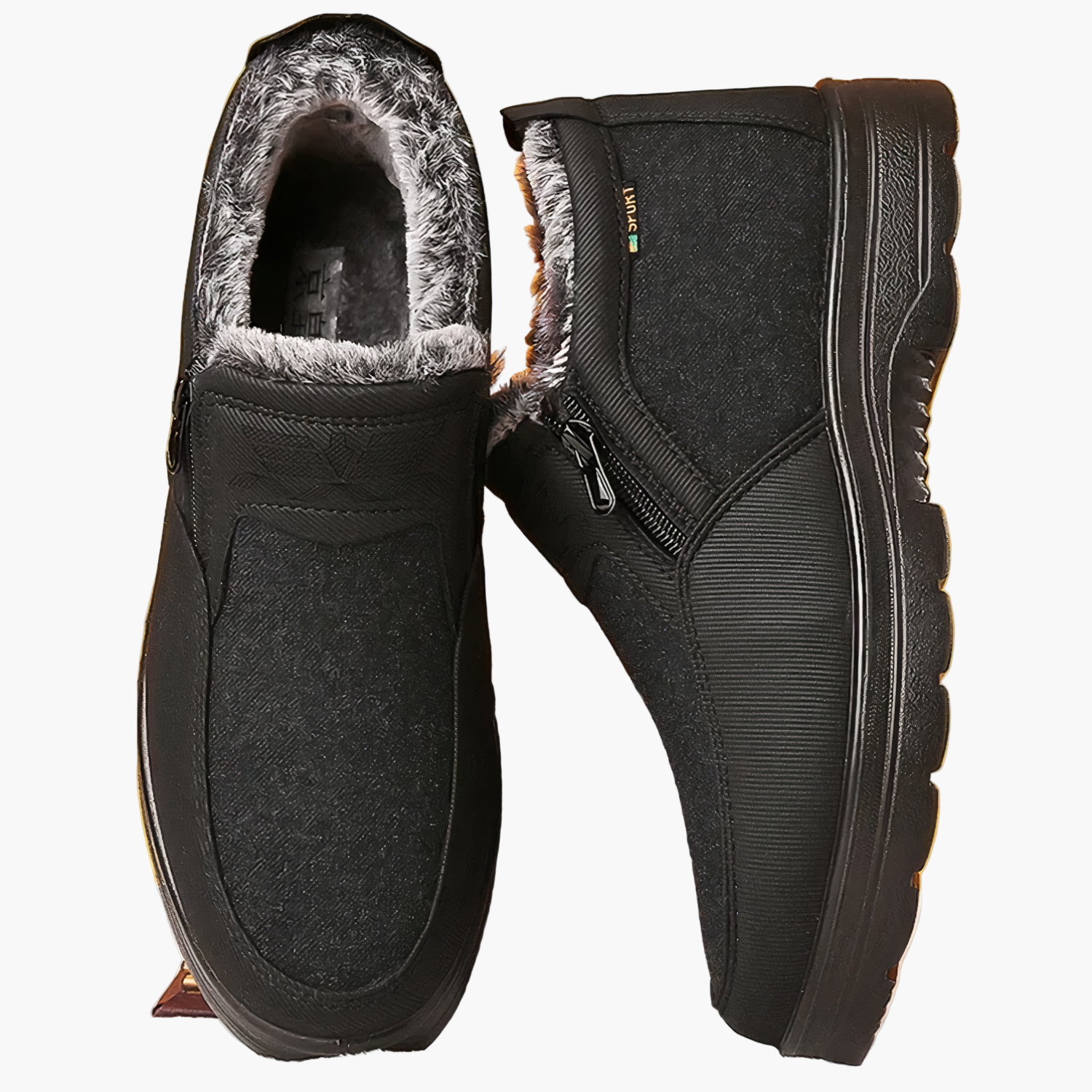 Bottines homme noires, doublure chaude et semelle antidérapante, vue de côté