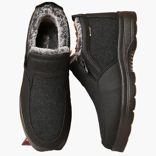 Bottines homme noires, doublure chaude et semelle antidérapante, vue de côté