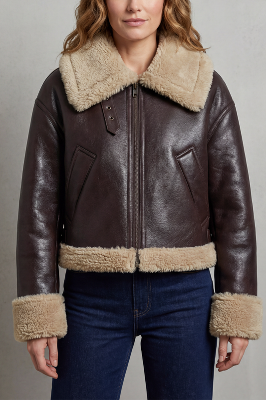 Veste aviateur polaire réversible brun foncé, vue de face