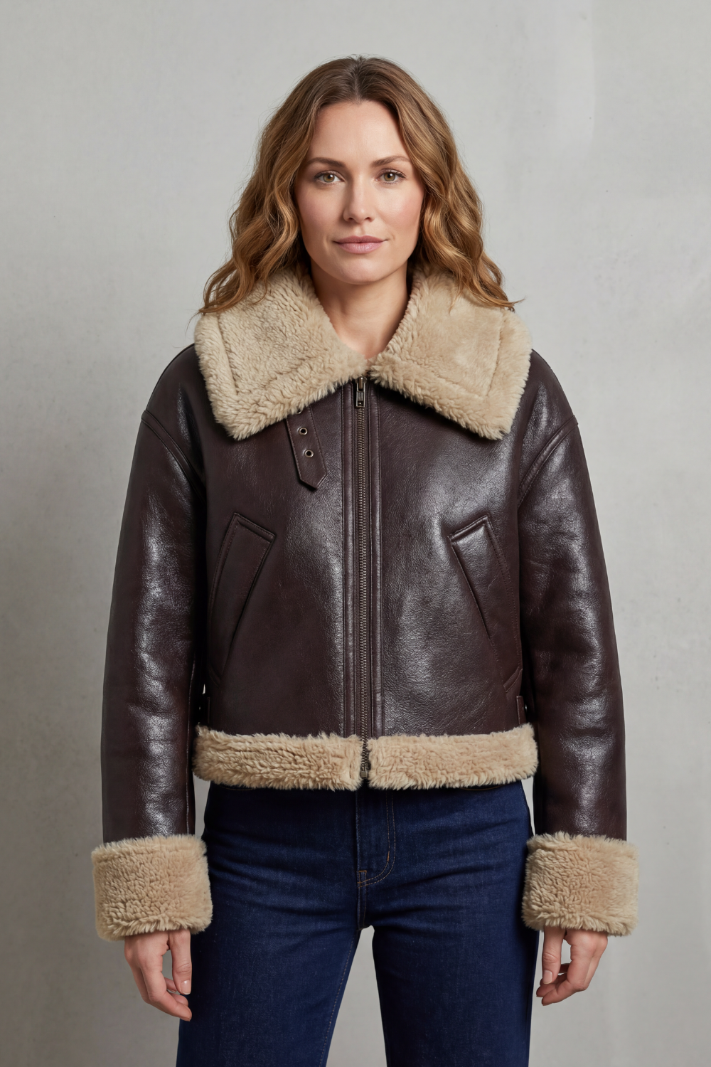 Veste aviateur polaire réversible, détail col shearling