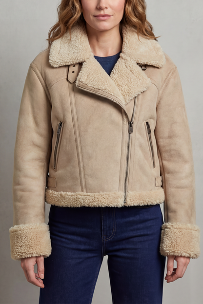 Veste aviateur polaire réversible beige, vue de face