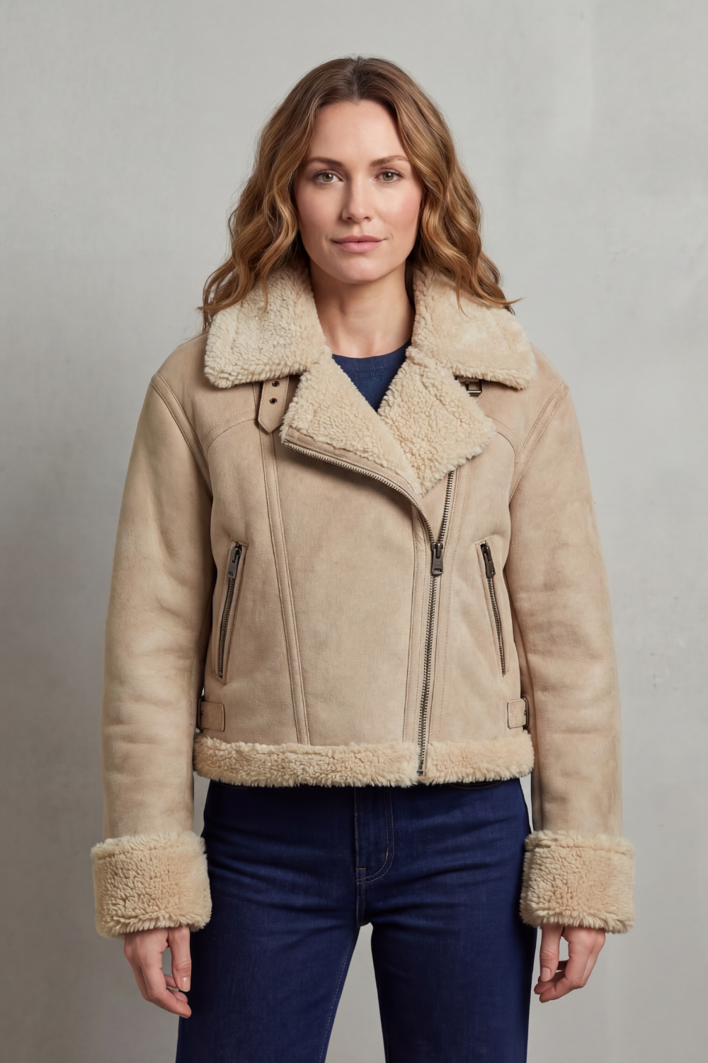 Veste aviateur polaire réversible beige, vue arrière