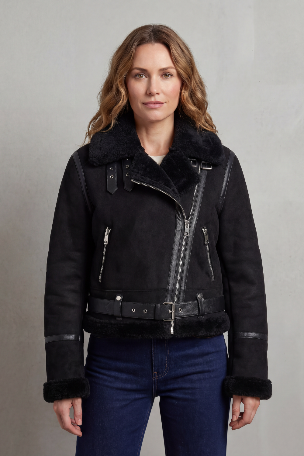 Veste aviateur polaire réversible noire, vue de profil
