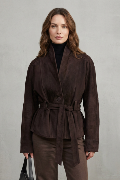 Veste courte en laine croisée, détail des revers