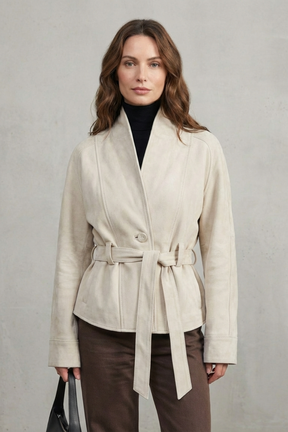 Veste courte en laine croisée beige, vue arrière