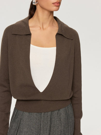 Gilet col polo 2-en-1 taupe et crème