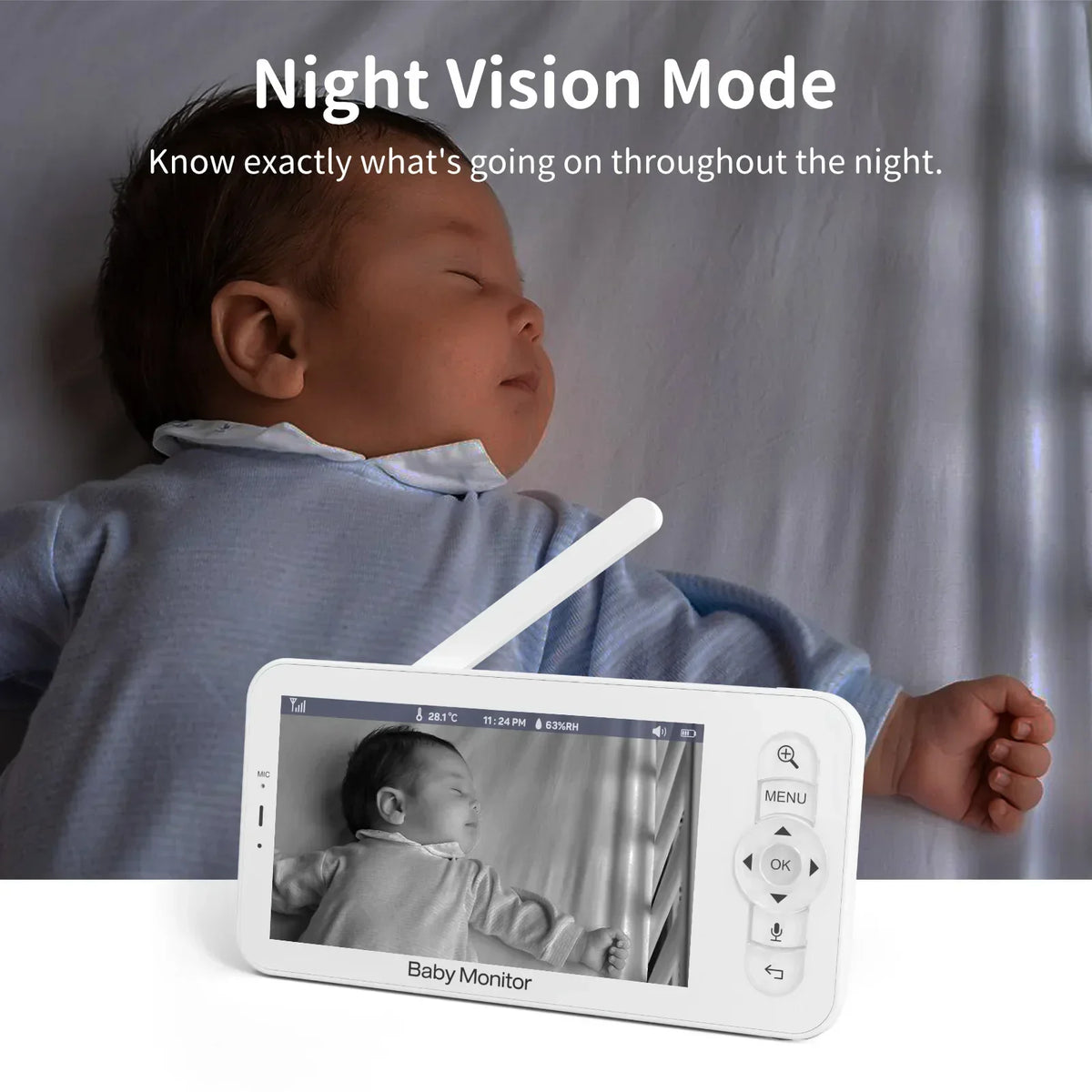 Babyphone avec vision nocturne infrarouge activée