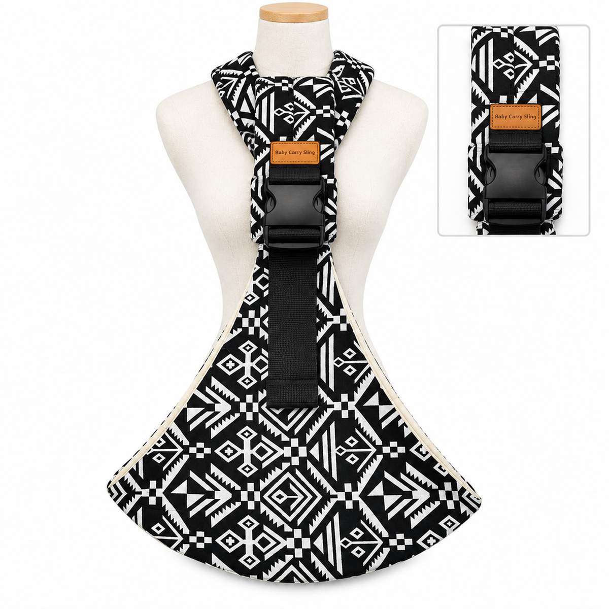 Porte-bébé siège de hanche motif tribal noir et blanc
