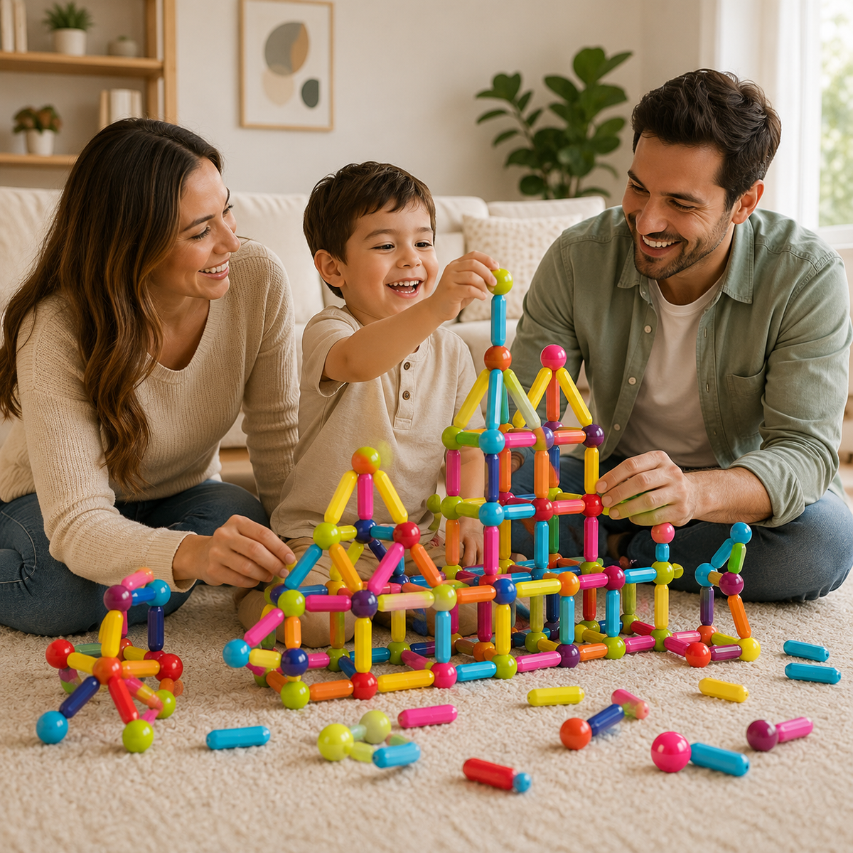 Pièces de construction magnétiques colorées