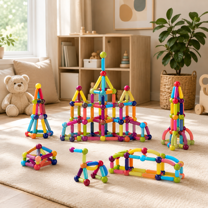 Enfants jouant avec les tuiles de construction magnétiques